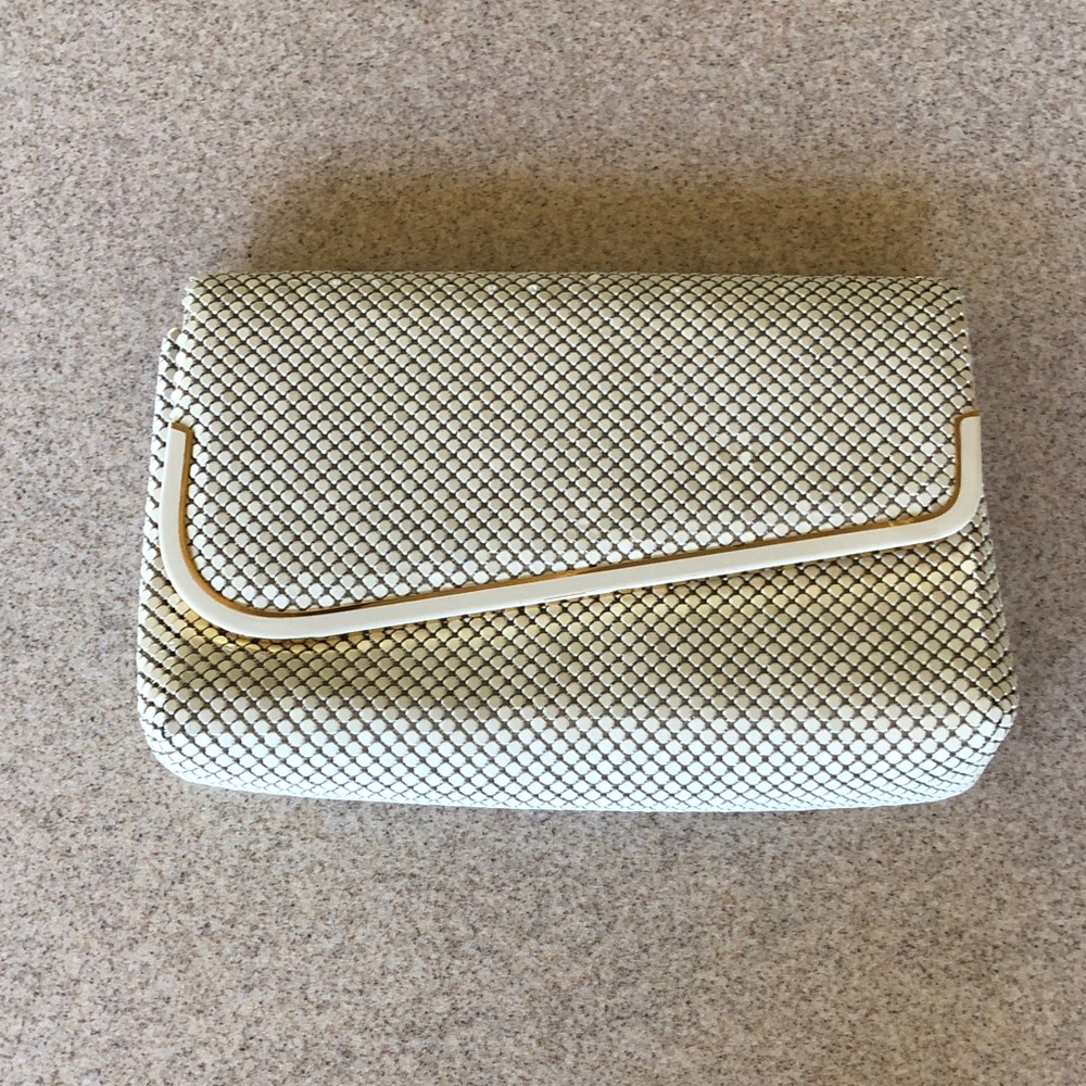 Elegant White and gold Vintage Chainmail, metallic mesh Women's Bag, clutch.